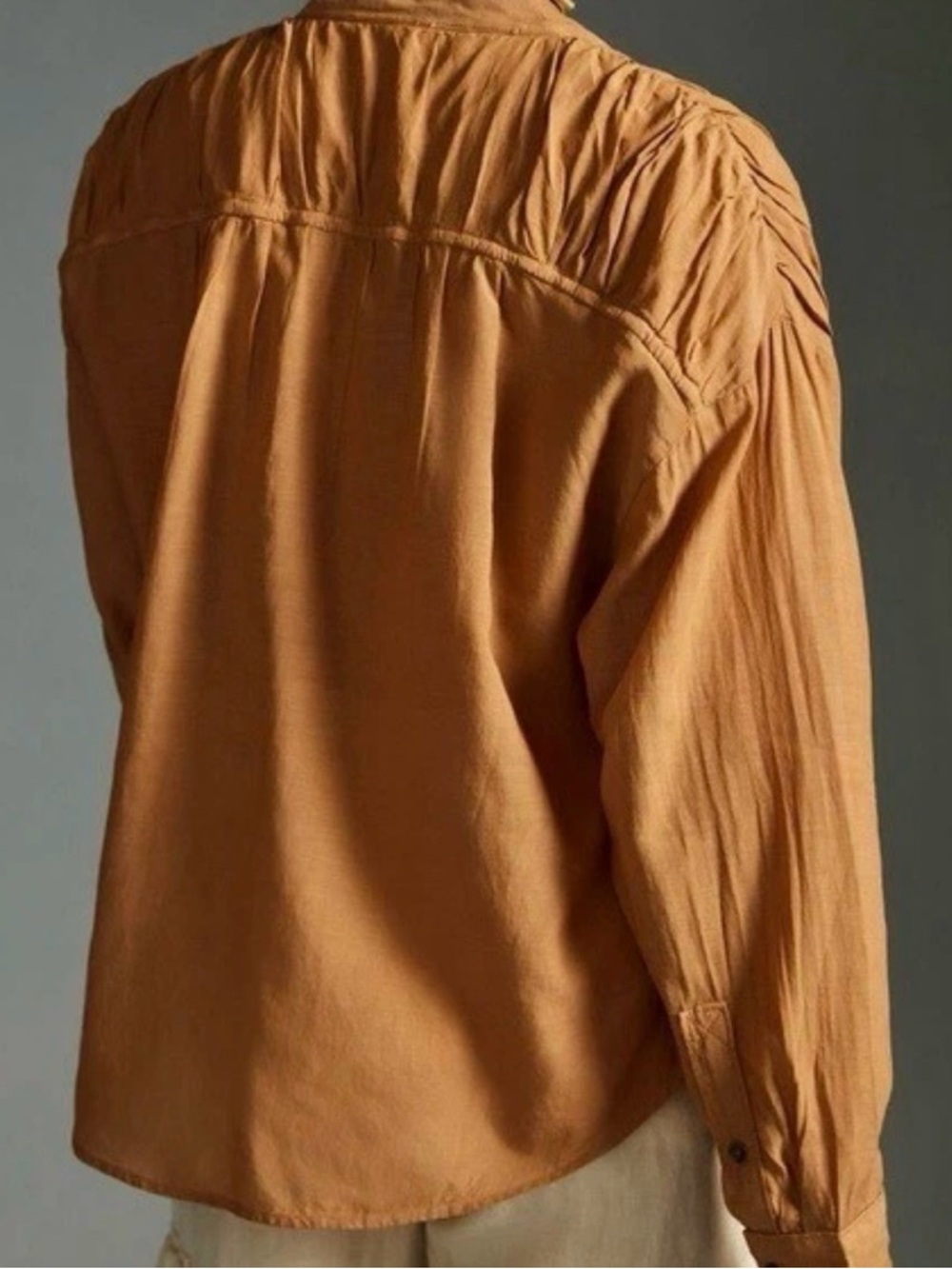 Pilcro Gathered Lightweight Yoke Button-Front Blouse Mustard Size S Cotton Blend - Picture 2 of 10